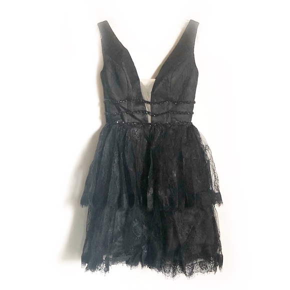 Gloryava Black Lace Deep V Neck Prom Cocktail Homecoming Formal Dress - Picture 2 of 8